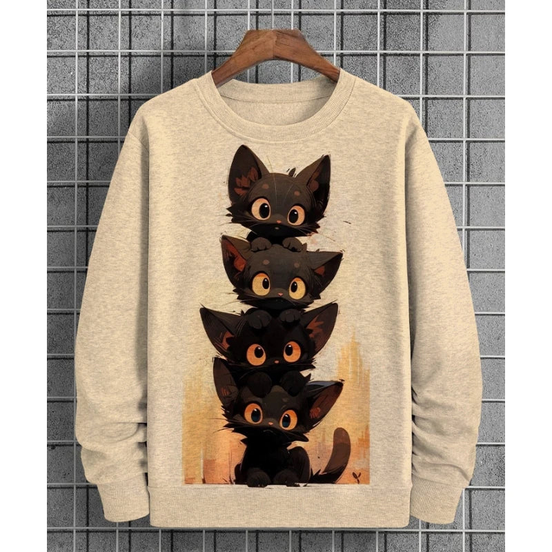 Cat Print Unisex Oversized Sweater