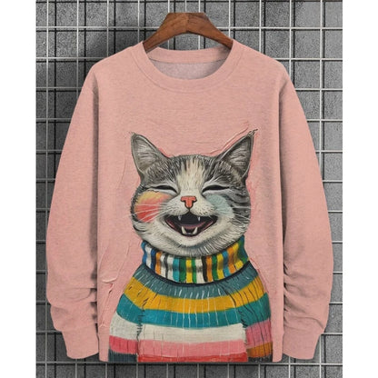 Cat Print Unisex Oversized Sweater