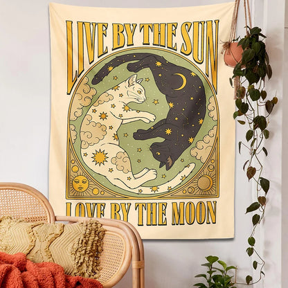 Tarot Style Whimsical Cat Tapestry