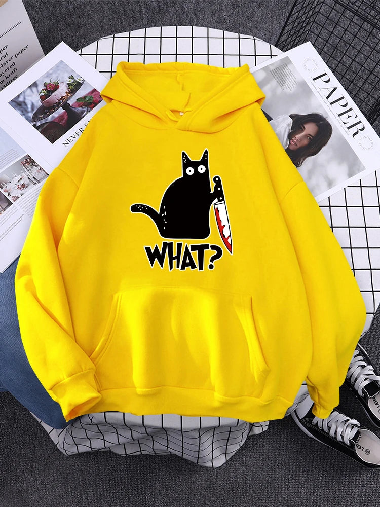 "What ? "Black Cat Knife Hoodie