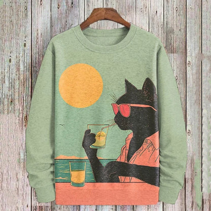 Cat Print Unisex Oversized Sweater