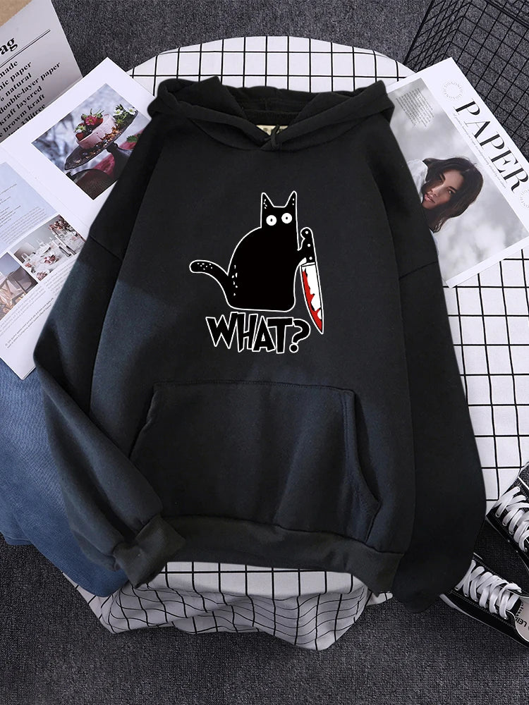 "What ? "Black Cat Knife Hoodie