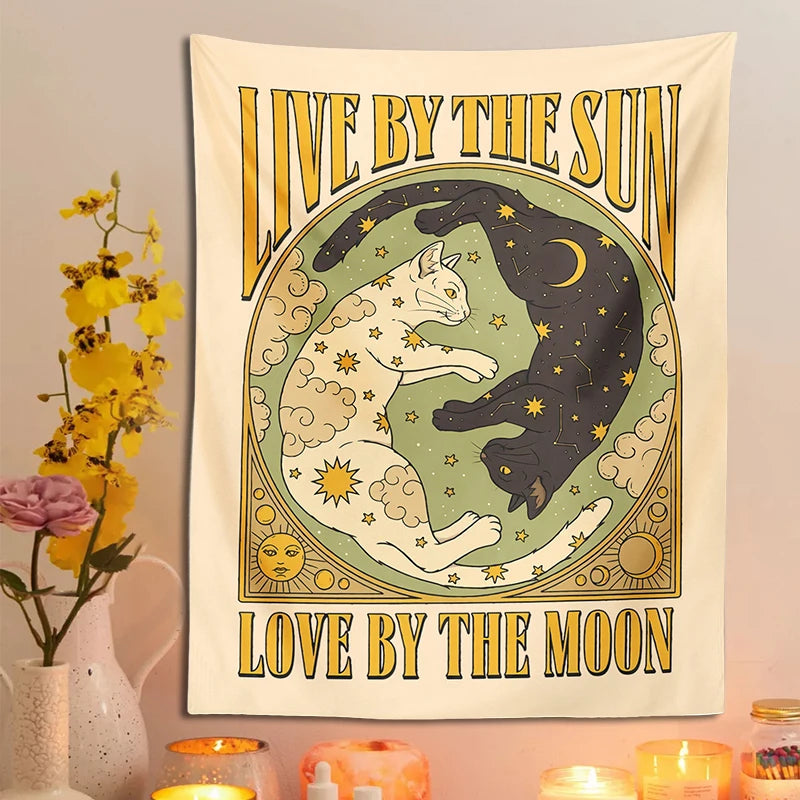 Tarot Style Whimsical Cat Tapestry