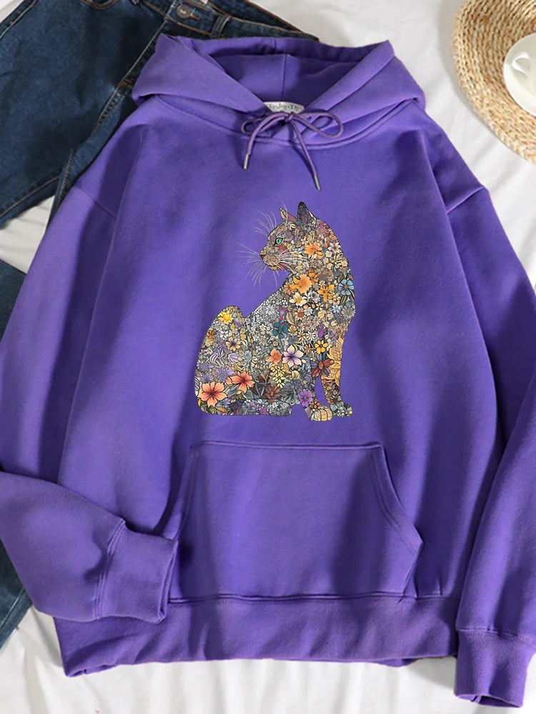 Flower Cat Printed Hoodie