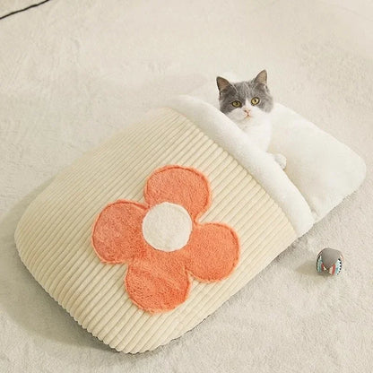 Japanese Sakura Warm Cat Bed with Cushion