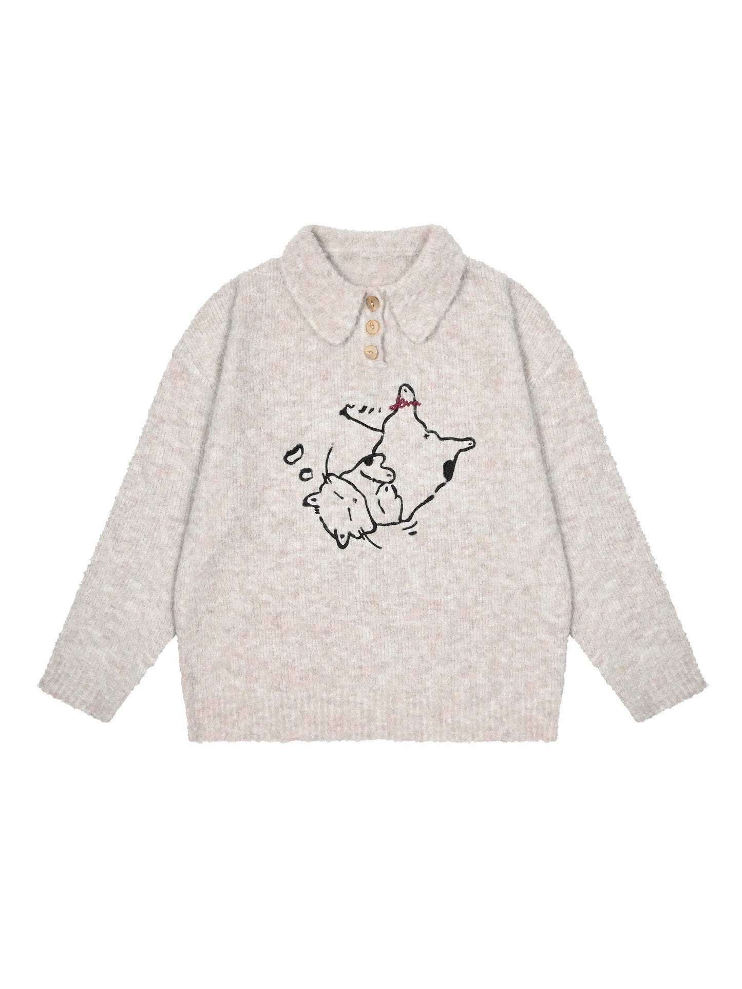 Y2K Korean Embroidered Cat Sweater