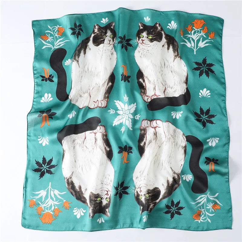 Cat Print Satin Headscarf